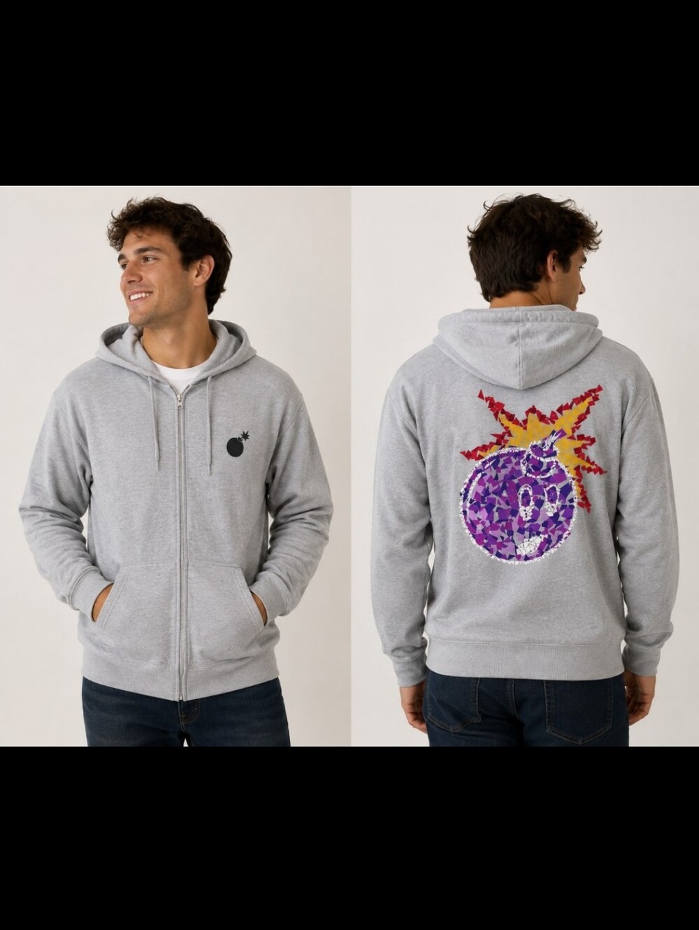 The Hundreds Gray Zip Up Hoodie Graphic Bomb Logo Streetwear Size L